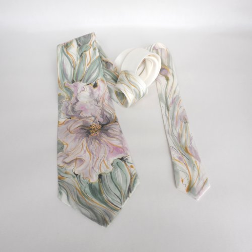 Cravate en soie peinte iris rose : 140 x 9 cm, cravate collier femme