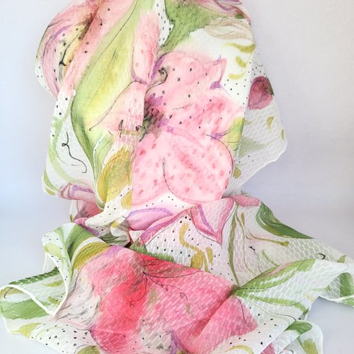 Etole en soie peinte à la main fleurs de lys