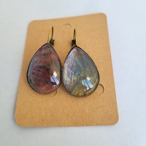 Boucles d'oreilles cabochon goutte en soie