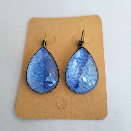 Boucles d'oreilles cabochon goutte bleu