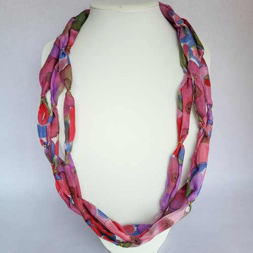 Collier en soie floral, collier été femme
