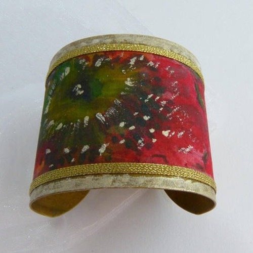 Bracelet manchette fleuri en soie peint main , bracelet unique et fantaisie, bijou bohème pour femme