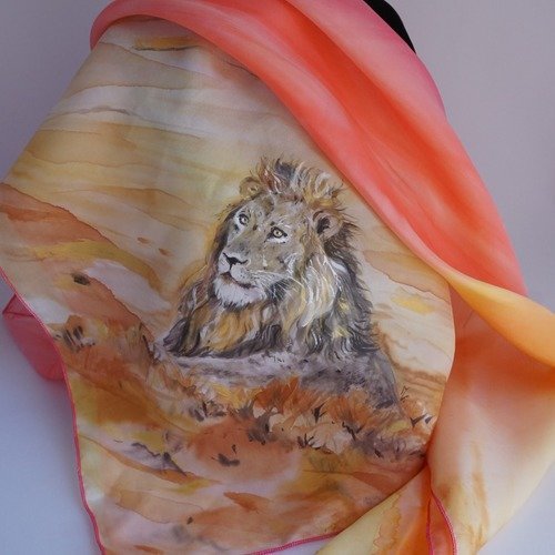 Commande _ foulard soie peint main " lion "