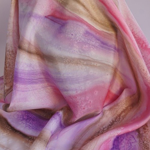 Vendu-foulard soie peint main rose, venise