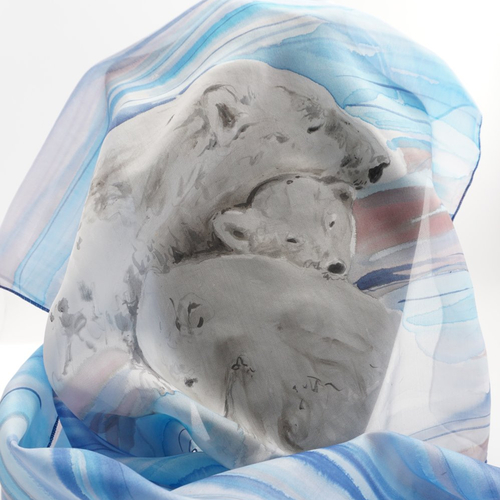 Vendue - écharpe en soie peint main ours polaire