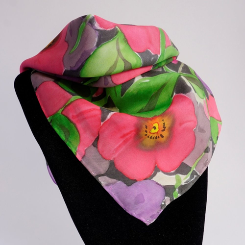 Foulard soie peint main, foulard fleur, bandana soie, cadeau femme