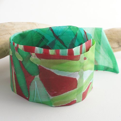 Bracelet en soie peint main, bracelet ruban rouge et vert, cadeau pour femme