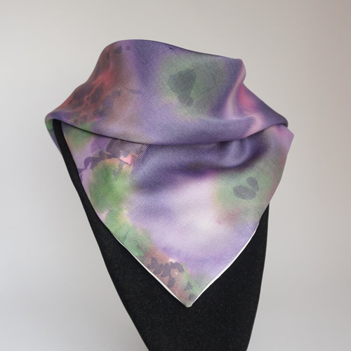 Foulard carré soie, petit foulard violet, bandana fleuri, petit carré de soie, cadeau pour femme