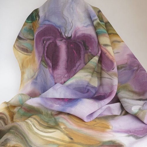 Foulard soie crêpe georgette gaufré iris violet, soie peint main, écharpe carrée, foulard femme, cadeau pour elle
