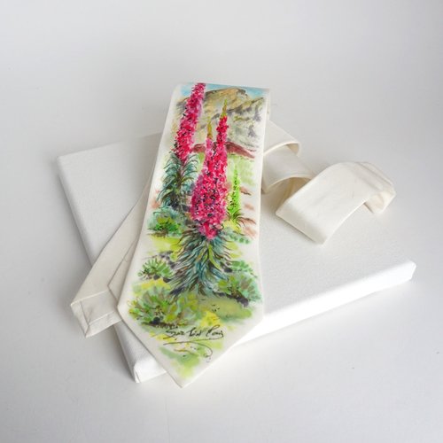 Cravate en soie peinte à la main motif floral, cravate fleurs