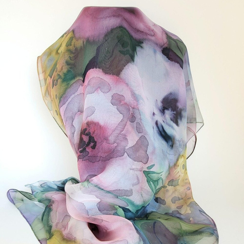 Etole en mousseline de soie, foulard fleuri, écharpe vieux rose, foulard rose de noël, cadeau pour femme