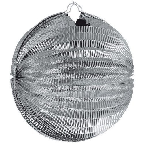 Ref.n17sangeant-sol lampion boule géante en papier argenté brillant accordéon, diamètre 50 cm