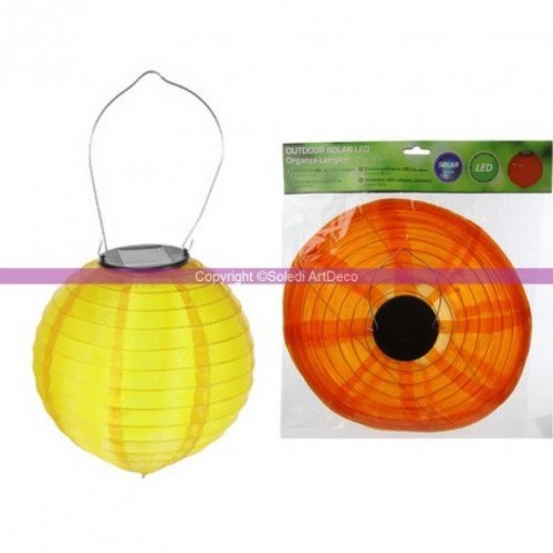 Ref.42339-jaunepetit lampion boule led solaire, lanterne en organza jaune, diam. 20 cm, avec suspension, pour extérieur