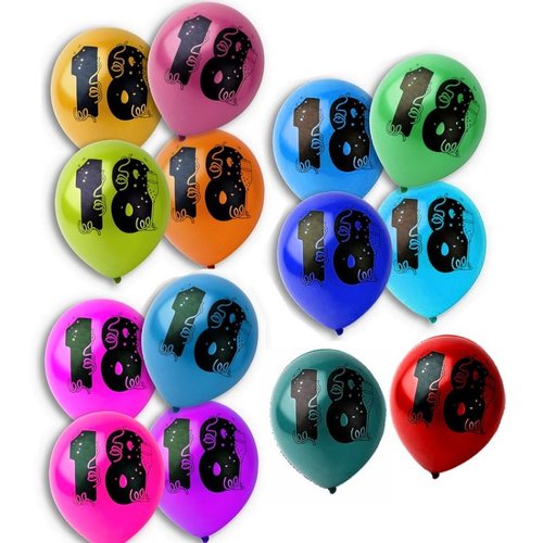 Gros lot 30 ballons anniversaire 18 ans, diam. 28 cm, coloris métalliques aléatoires