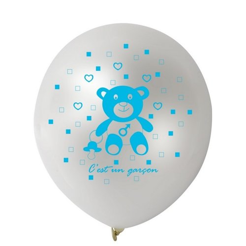 Gros lot 30 ballons de baudruche couleur métallique, blanc bleu ourson c'est un garçon, ø 28 cm