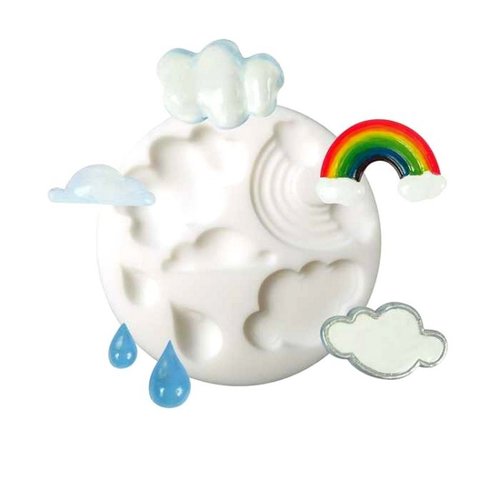 Moule 7cm en silicone, nuages, pluie, arc-en-ciel, extra flexible  pour pâte fimo polymère, plâtre, résine, porcelaine froide