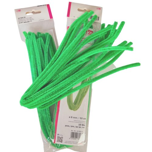 Fils chenille vert clair, ø 8 mm, longueur 50 cm, 30 pièces, cure-pipes pour loisirs créatifs, écoles