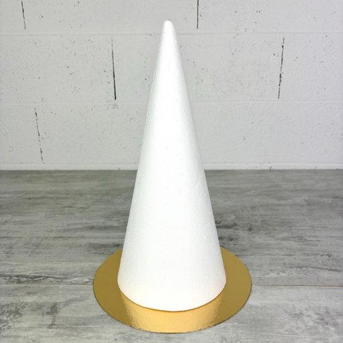 Cone en polystyrène plein, hauteur 40 cm, diamètre de base 18 cm, présentoir à macarons, choux, plateau doré réversible