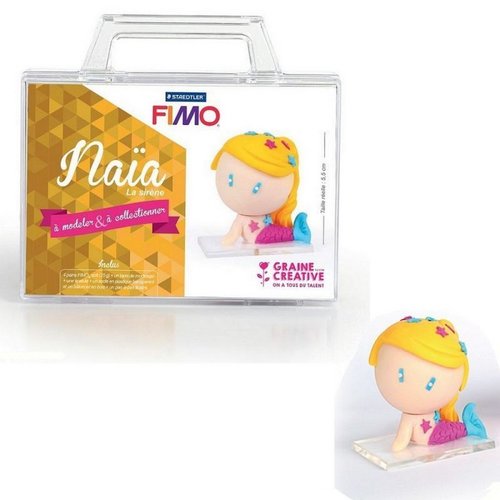 Mallette fimo de figurine fimo, naia la sirène, 4 pains de pâte polymère à modeler, 5,5 cm de hauteur, accessoires inclus