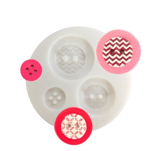 Moule en silicone 3 motifs boutons géométriques, rond 7cm extra flexible pour pâte polymère fimo, porcelaine froide