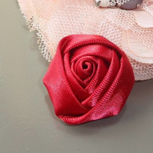 Fleur tissu bouton de rose satin rouge grenat 30 mm 