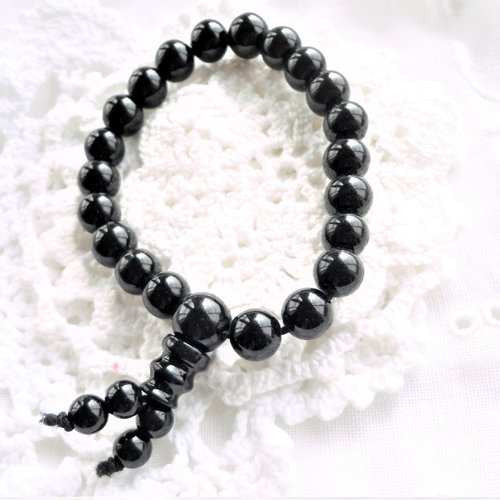 Bracelet de perle pierre noire, jade noir, bracelet prière, bouddhiste, gemme, pierre, naturelle