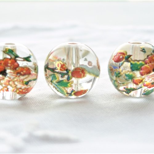 Perle verre 10 mm or, perle tensha, japonaise, fleur, orange