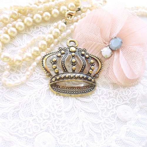 Grande breloque couronne baroque, pendentif couronne , doré