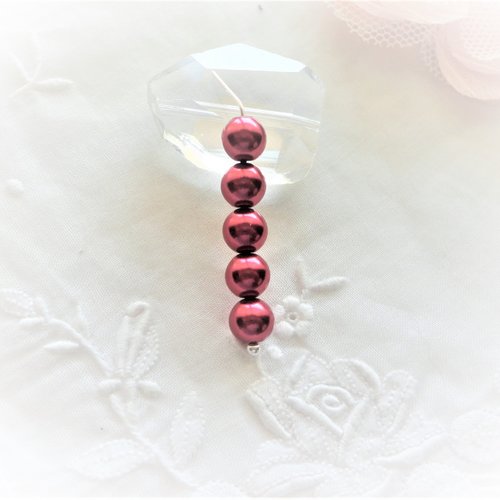 Perle verre tchèque, nacre rouge, perle 6 mm, bead, verre, bohème