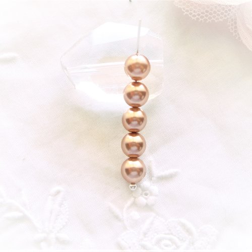 Perle verre de bohème , nacre ambré, perle république tchèque, ronde 6 mm, nacré, marron, 