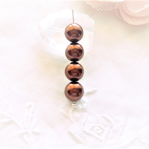 Perle marron chocolat nacré, république tchèque, perle vintage, ronde, 8 mm