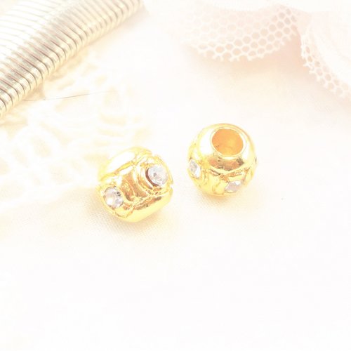 Perle ronde dorée, perle passant ,trou 3 mm, ronde, or, 18kc