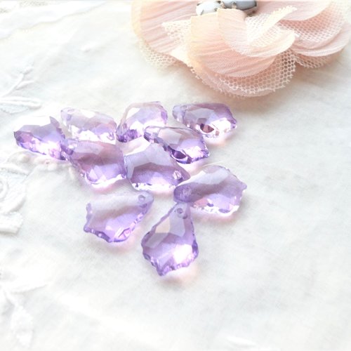 Perle verre pampille, perle goutte, verre mauve, breloque, transparente, violette