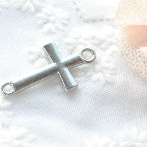 Connecteur croix argent, perle intercalaire,bijoux religieux, perle, lien, 