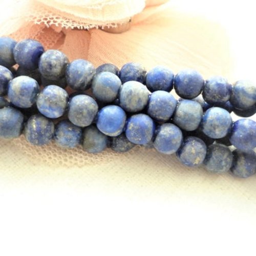 Lapis lazuli, pierre bleue, perle ronde, 6 mm,perle mat,  dépolie