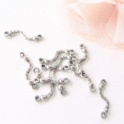 Connecteur lien bracelet, perle intercalaire, perle métal, forme s, métal, gravé