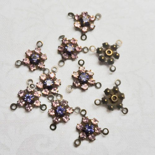 2 connecteurs cristal de swarovski , améthiste et tanzanite  fleur 7 mm 