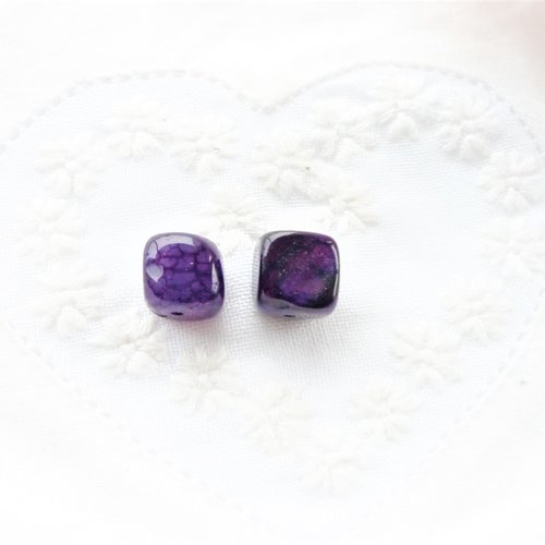 Perle agate craquelé, perle violette, veine de dragon, pierre, cube, transparente