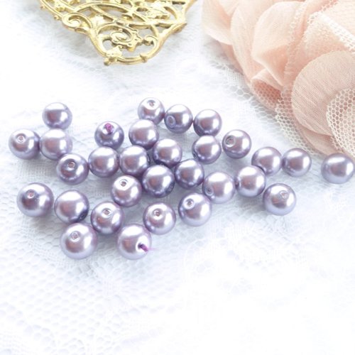 Perle verre nacré, perle ronde, 8 mm, mauve, violette, fantaisie