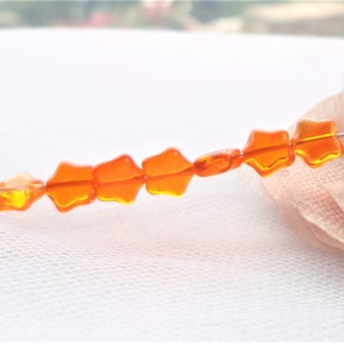 Perle verre tchèque, étoile orange, perle étoile, 8 mm, transparente, acidulée, verre, bohème