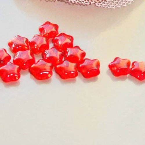 Perle verre tchèque, perle étoile, verre rouge, beads, transparente, bohème