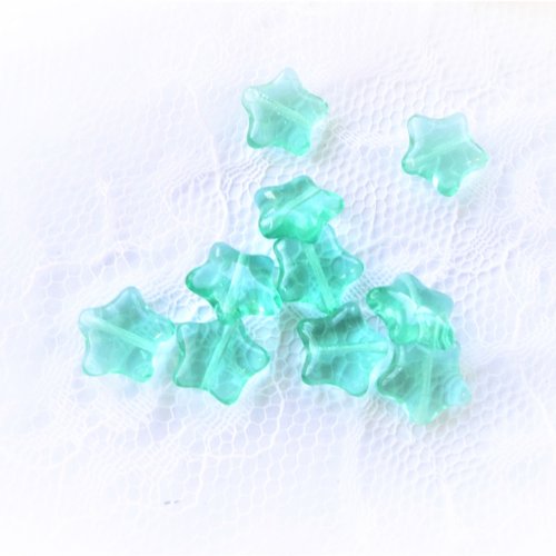 Perle étoile en verre, perle république tchèque, vert émeraude, bohème, transparente