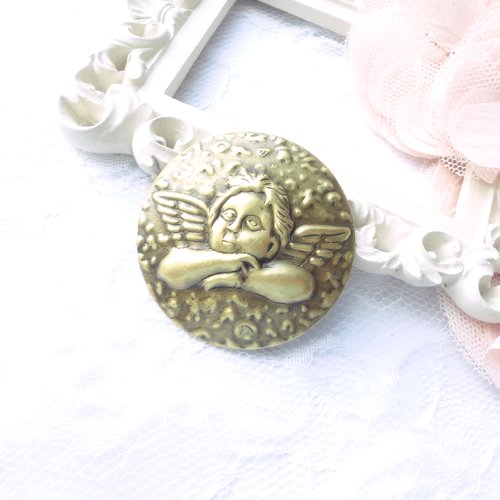Pendentif ange doré, vintage français, pendentif rond, collier, bijoux, or