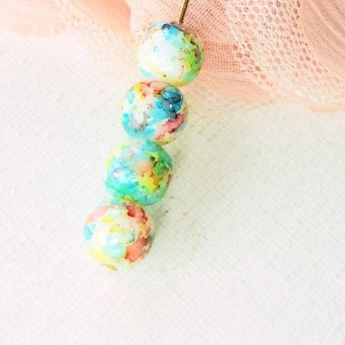 Perle verre multicolore, perle ronde, esprit aquarelle, couleur tendre, apprêts, bijoux