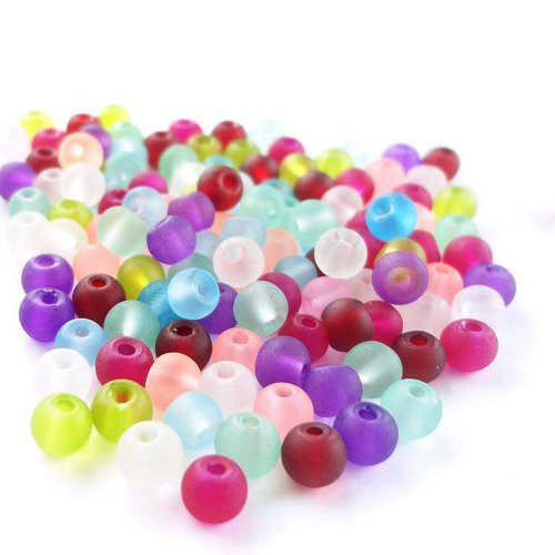Perles verres rondes , verre givré,  perles acidulées, lot, 5 mm, bijoux