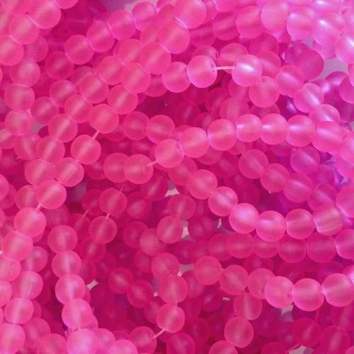 Perle verre ronde 6 mm, verre givré, perle dépoli, rose, bijoux, création,