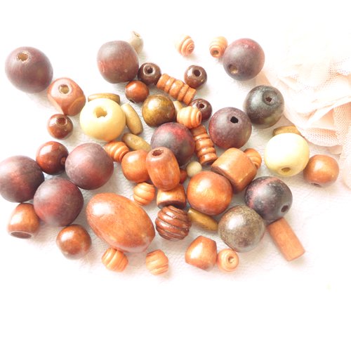 Lot perle en bois naturel, perle déstockage, création, bijoux, beads, apprêts