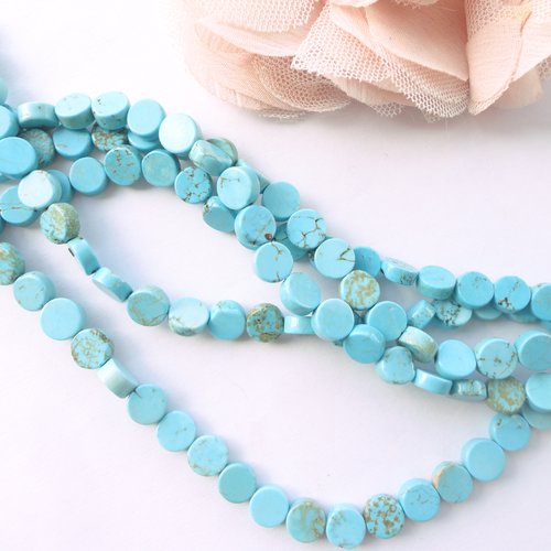 Perle turquoise naturelle,perle palet, bleu turquoise, gemmes, naturel, sinkiang