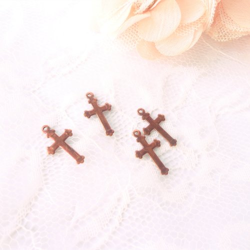 Pendentif croix, breloque croix, apprêts cuivre, apprêts, religieux, 18 mm,