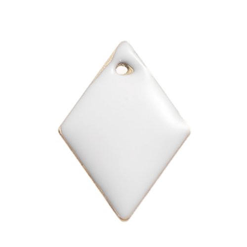Sequin émail blanc, perle losange, sequin losange, perle, émaillé, blanche, 16 mm